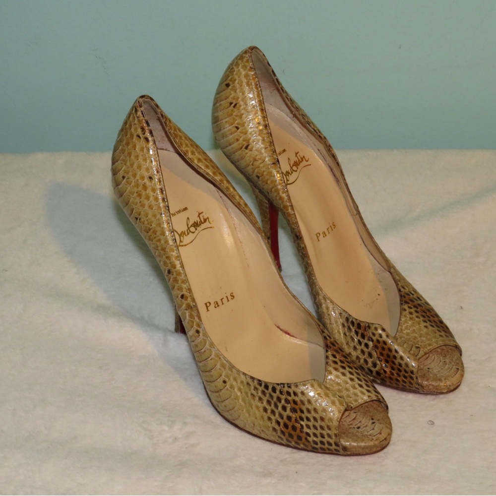 Christian Louboutin Women's Tan Peep Toe Heels